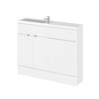Hudson Reed Fusion 1105mm Gloss White Compact Floor Standing 2 Door Vanity Basin & Toilet Combination Unit