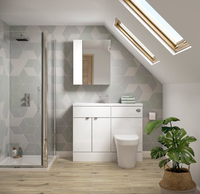 Hudson Reed Fusion 1105mm Gloss White Compact Floor Standing 2 Door Vanity Basin & Toilet Combination Unit