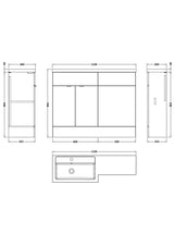 Hudson Reed Fusion 1100mm Gloss White Floor Standing 2 Door Vanity Basin & Toilet Left Hand Combination Unit