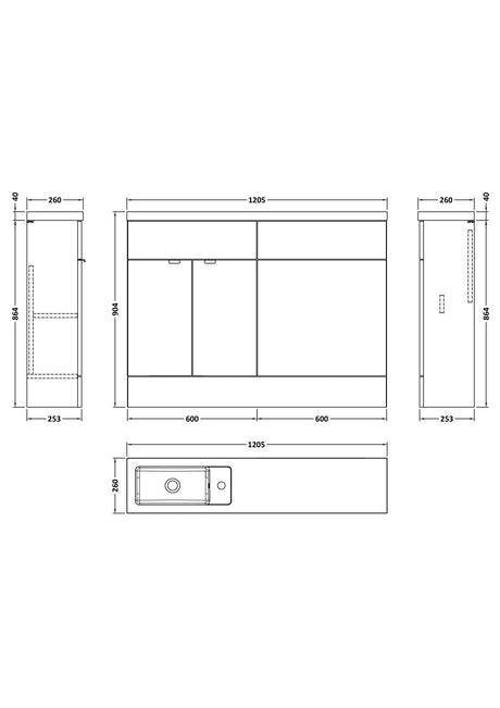Hudson Reed Fusion Compact 1200mm Floor Standing 2 Door Vanity Basin & Toilet Combination Unit