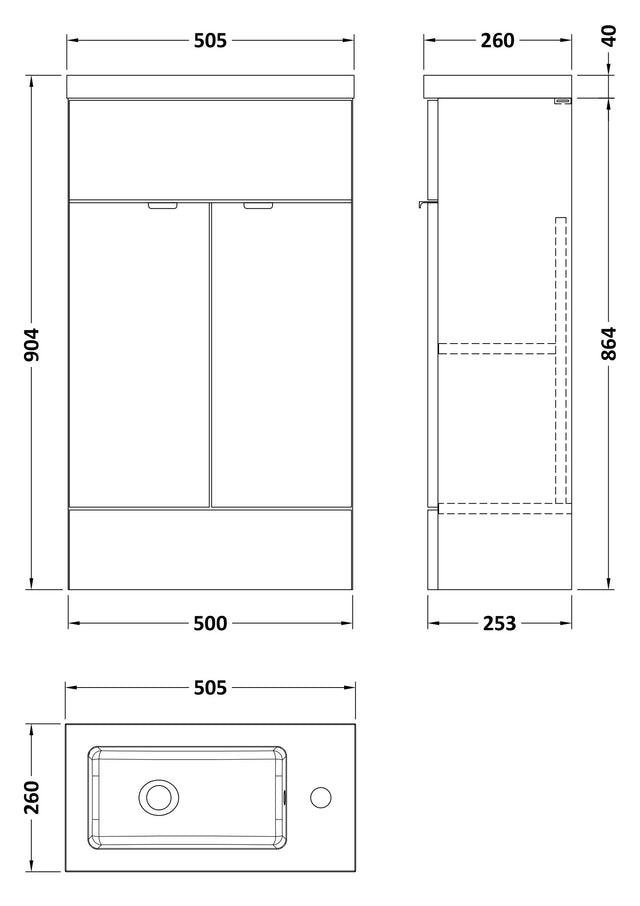 Hudson Reed Fusion Compact 500mm Floor Standing 2 Door Vanity Unit With Polymarble Basin