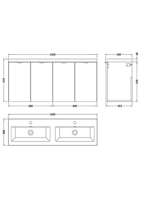Hudson Reed Fusion 1200mm Wall Hung Vanity Unit With Twin Ceramic Basin