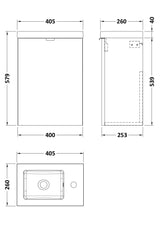 Hudson Reed Fusion 400mm Compact Gloss White Wall Hung 1 Door Vanity Unit & Basin With Handle