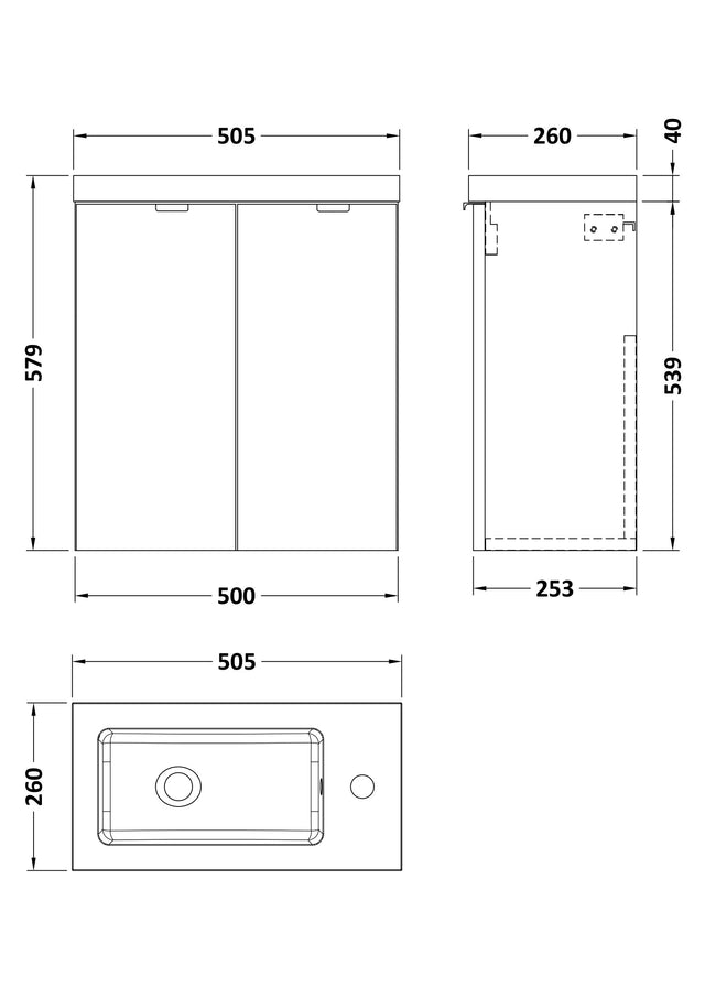 Hudson Reed Fusion Compact 500mm Wall Hung 2 Door Vanity Unit & Basin With Handles