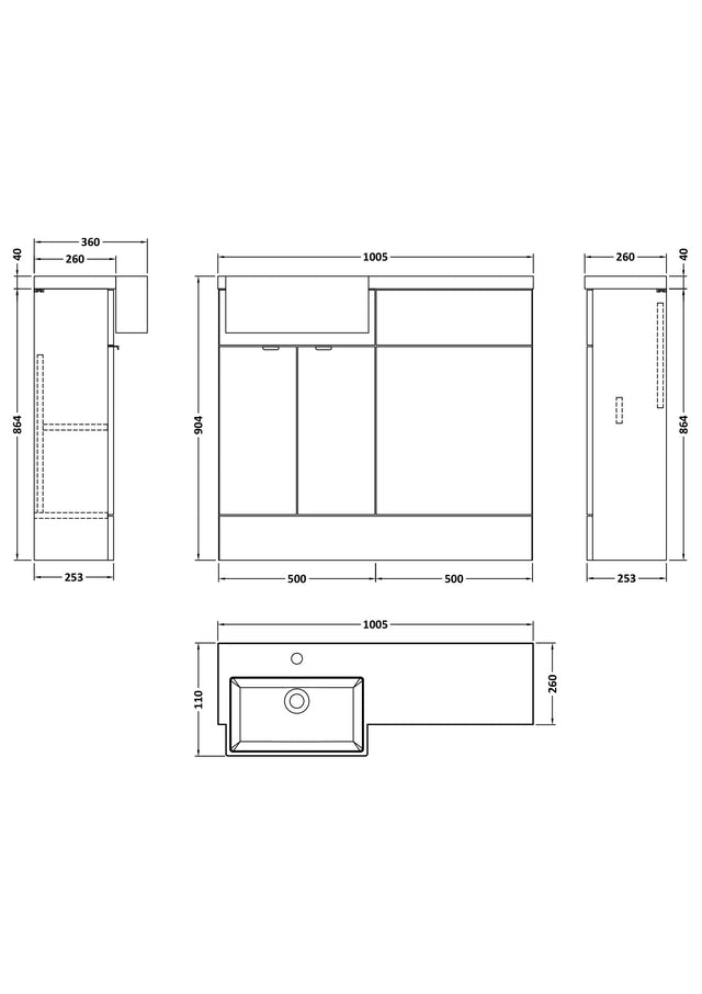 Hudson Reed Fusion 1000mm Floor Standing 2 Door Vanity Unit & Toilet with Left Hand Semi Recessed Basin