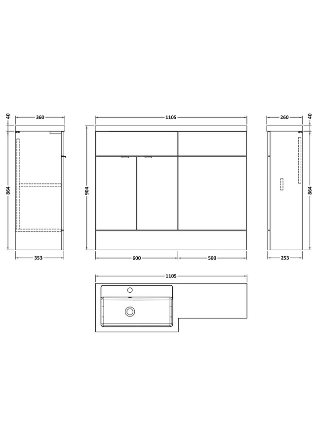 Hudson Reed Fusion 1100mm Left Hand Bleached Oak Combination Unit Including Basin, Handles