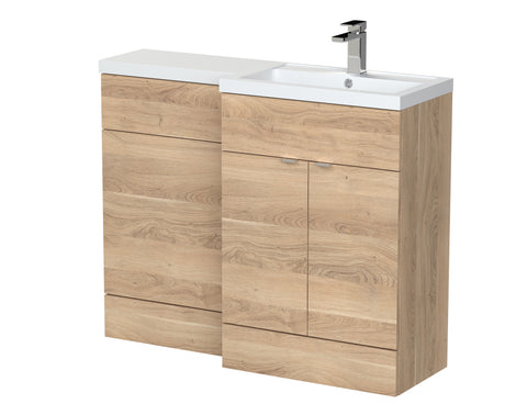 Hudson Reed Fusion 1100mm Right Hand Bleached Oak Combination Unit With Handles, With Overflow