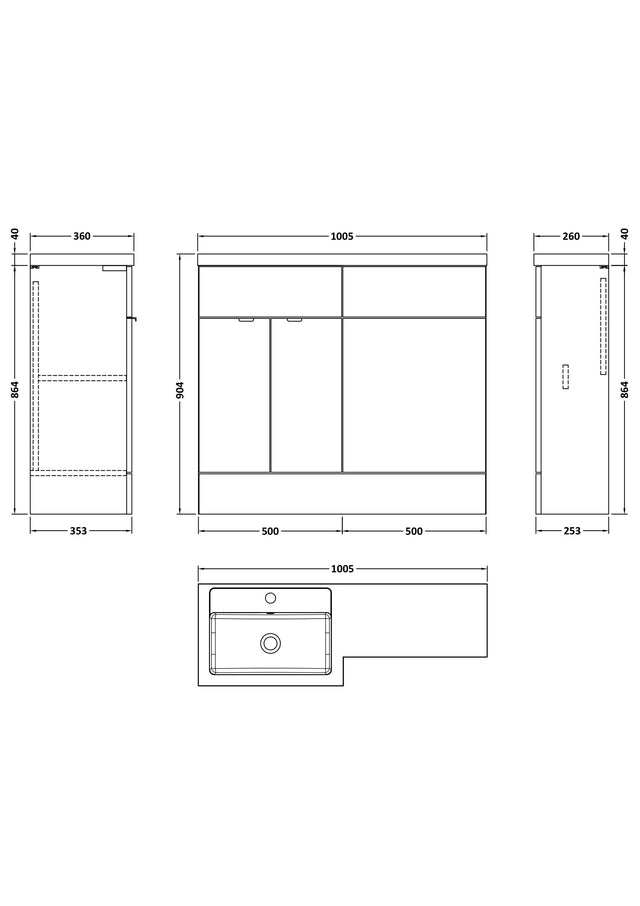 Hudson Reed Fusion 1000mm Left Hand Bleached Oak Combination Vanity Unit With Handles