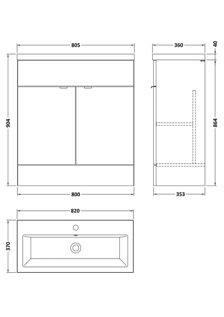 Hudson Reed Fusion 800mm Bleached Oak Vanity Unit & Basin With Handles