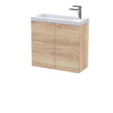 Hudson Reed Fusion 600mm Bleached Oak Wall Hung 2-Door Vanity Unit & Basin With Soft Close Doors & Handles