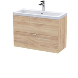 Hudson Reed Fusion 800mm Wall Hung Bleached Oak 2-Drawer Vanity Unit & Basin With Soft Close Drawers