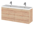 Hudson Reed Fusion 1205mm Wall Hung Bleached Oak 4-Drawer Vanity Unit With Double Basin