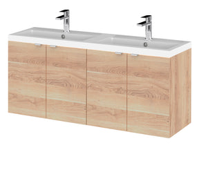 Hudson Reed Fusion 1200mm Bleached Oak 4-Door Wall Hung Vanity Unit With Double Basin