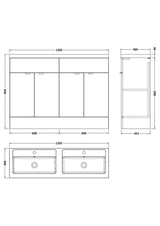 Hudson Reed Fusion 1205mm Bleached Oak 4-Door Floor Standing Vanity Unit With Double Basin