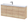 Hudson Reed Fusion 1200mm Bleached Oak Wall Hung 4-Door Vanity & Basin Soft Close Doors & Handles