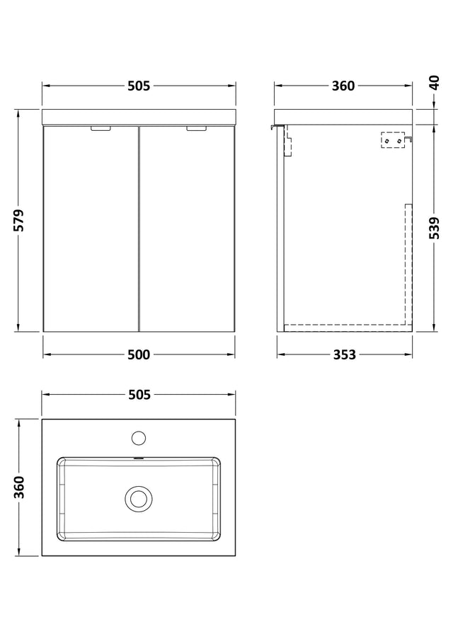 Hudson Reed Fusion 500mm Bleached Oak 2-Door Wall Hung Unit & Basin With Soft Close Doors