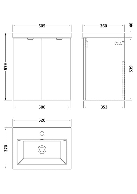 Hudson Reed Fusion 500mm 2-Door Wall Hung Unit & Basin