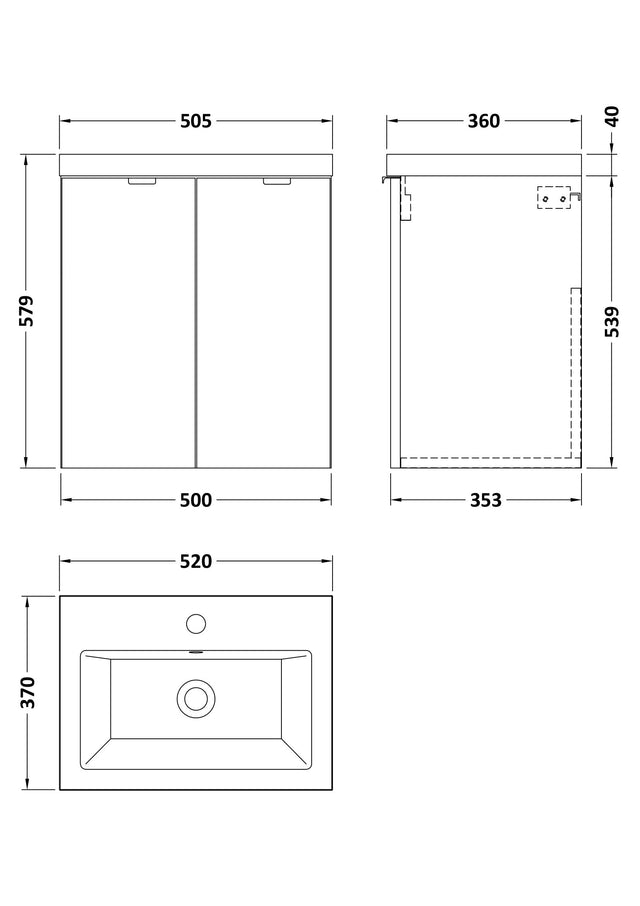 Hudson Reed Fusion 500mm 2-Door Wall Hung Unit & Basin