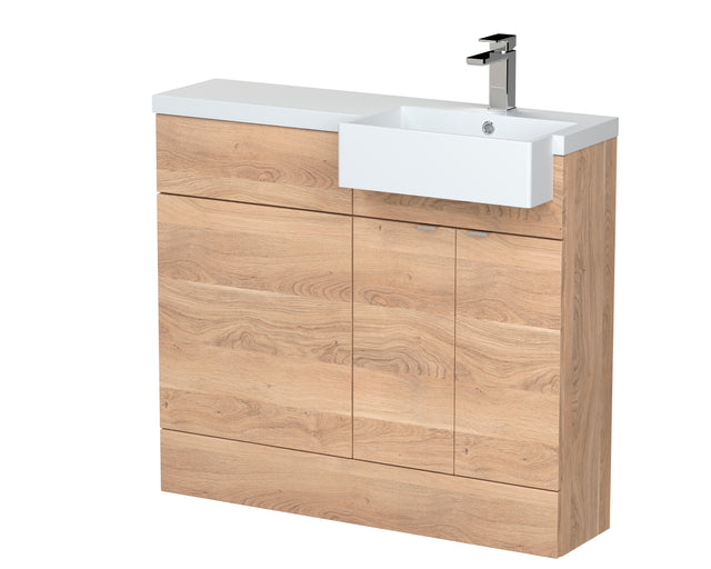 Hudson Reed Fusion 1000mm Bleached Oak Combination Unit with Right Hand Semi Recessed Basin & Soft Close