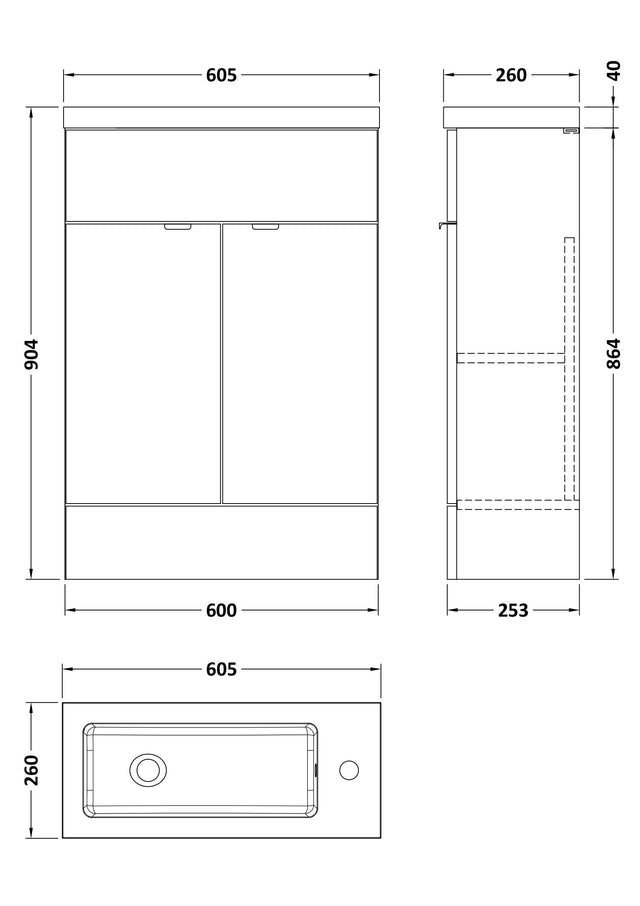 Hudson Reed Fusion 600mm Pebble Grey Vanity Unit & Basin With Handles