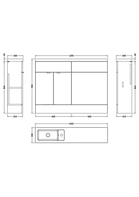 Hudson Reed Fusion 1200mm x 255mm Pebble Grey Combination Vanity Unit
