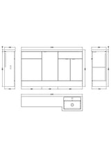 Hudson Reed Fusion 1500mm Right Hand Pebble Grey Combination Unit with Basin & Handles
