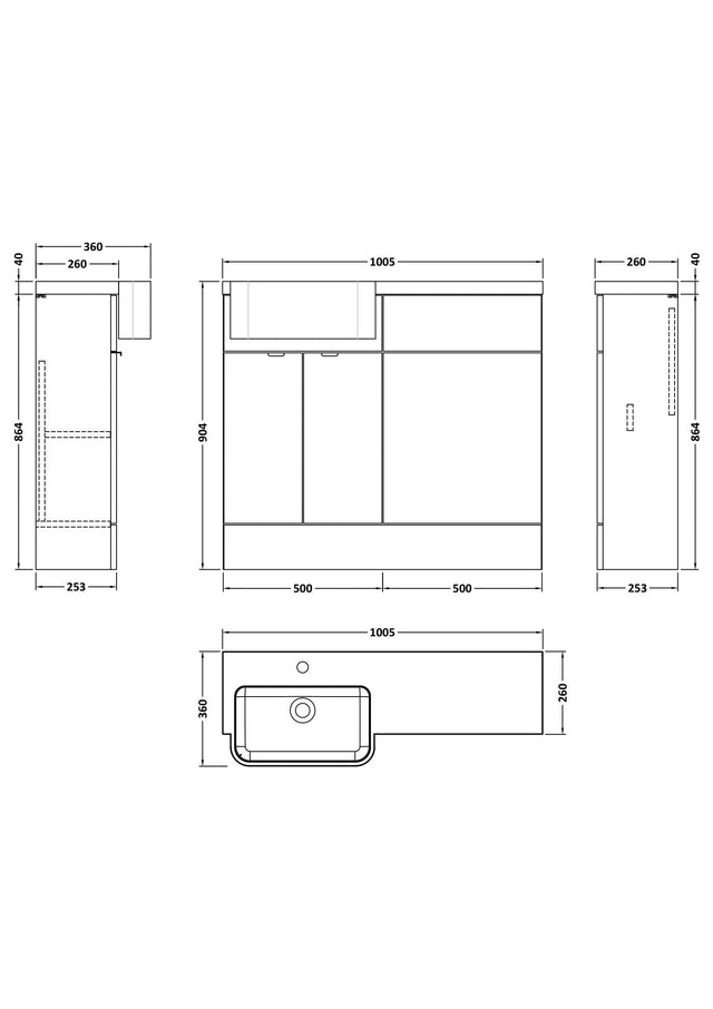 Hudson Reed Fusion 1000mm Pebble Grey Combination Unit & Left Hand Semi Recessed Basin With Soft Close Doors