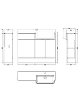 Hudson Reed Fusion 1100mm Pebble Grey Right Hand Combination Unit with Semi Recessed Basin