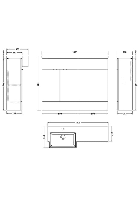 Hudson Reed Fusion 1100mm Pebble Grey Combination Unit & Left Hand Semi Recessed Basin Soft-Close Doors