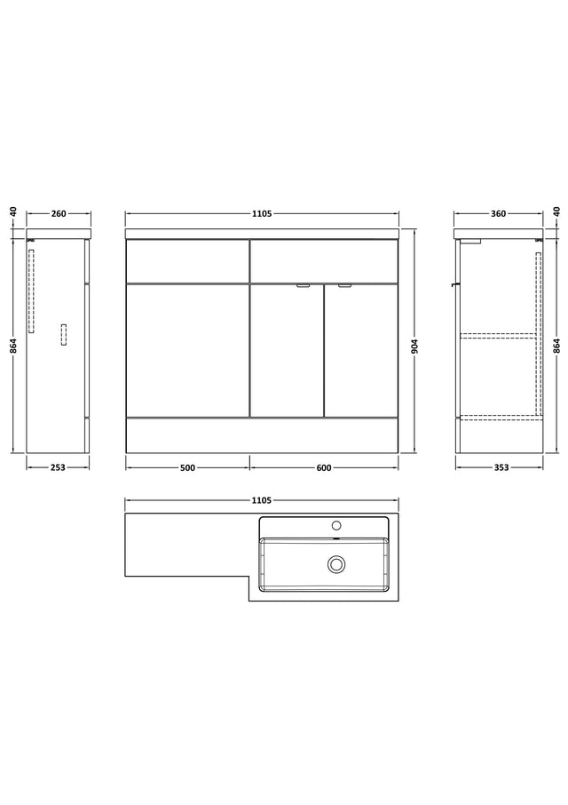 Hudson Reed Fusion 1100mm Floor Standing 2 Door Vanity Basin & Right Hand Toilet Combination