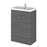 Hudson Reed Fusion 600mm Anthracite Woodgrain Floor Standing 2 Door Vanity Unit with Basin and Handles
