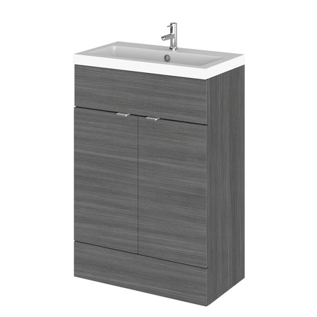 Hudson Reed Fusion 600mm Anthracite Woodgrain Floor Standing 2 Door Vanity Unit with Basin and Handles