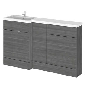 Hudson Reed Fusion 1505mm Anthracite Woodgrain Floor Standing 2 Door Vanity Basin & Left Hand Toilet Combination Unit