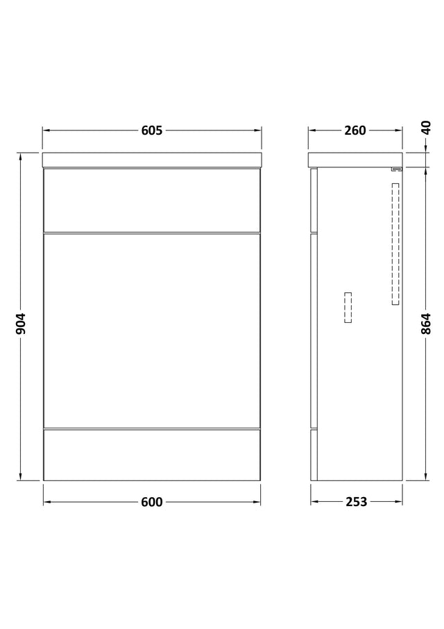 Hudson Reed Fusion 600mm Anthracite Woodgrain Compact Floor Standing Toilet Unit with Polymarble Top