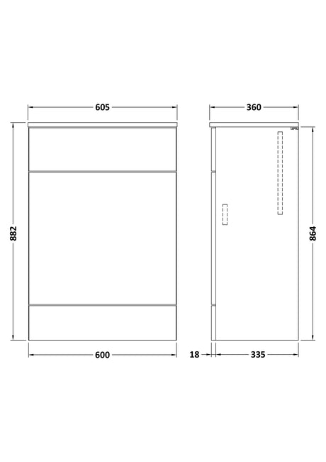 Hudson Reed Fusion 600mm Anthracite Woodgrain Floor Standing Toilet Unit With Coordinating Top