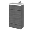 Hudson Reed Fusion 505mm Anthracite Woodgrain Floor Standing 2 Door Vanity Unit with Basin