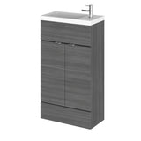 Hudson Reed Fusion 505mm Anthracite Woodgrain Floor Standing 2 Door Vanity Unit with Basin