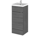 Hudson Reed Fusion 400mm Anthracite Woodgrain Floor Standing 1 Door Vanity Unit & Basin