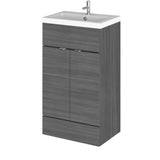Hudson Reed Fusion 500mm Anthracite Woodgrain Floor Standing 2 Door Vanity Unit with Polymarble Basin
