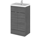 Hudson Reed Fusion 500mm Anthracite Woodgrain Floor Standing 2 Door Vanity Unit & Ceramic Basin With Handles