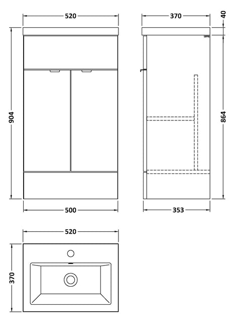 Hudson Reed Fusion 500mm Anthracite Woodgrain Floor Standing 2 Door Vanity Unit & Ceramic Basin With Handles