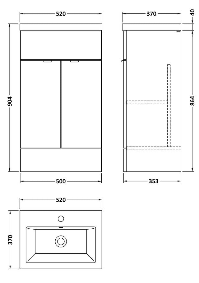 Hudson Reed Fusion 500mm Anthracite Woodgrain Floor Standing 2 Door Vanity Unit & Ceramic Basin With Handles