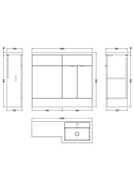 Hudson Reed Fusion 1000mm Floor Standing 2 Door Right Hand Vanity Basin & Toilet Combination