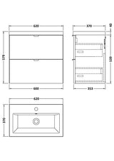 Hudson Reed Fusion 600mm Wall Hung 2 Drawer Vanity Unit & Ceramic Basin