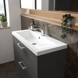 Hudson Reed Fusion 800mm Anthracite Woodgrain Wall Hung 2 Drawer Soft Close Vanity Unit & Basin