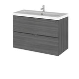 Hudson Reed Fusion 800mm Anthracite Woodgrain Wall Hung 2 Drawer Soft Close Vanity Unit & Basin
