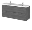Hudson Reed Fusion 1200mm Wall Hung 4 Drawer Vanity Unit With Twin Polymarble Basin