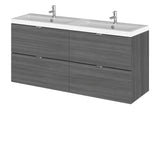 Hudson Reed Fusion 1200mm Wall Hung 4 Drawer Vanity Unit With Twin Polymarble Basin