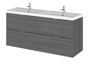 Hudson Reed Fusion 1200mm Wall Hung 4 Drawer Vanity Unit With Twin Polymarble Basin