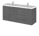 Hudson Reed Fusion 1200mm Anthracite Woodgrain Wall Hung Vanity Unit with Double Basin